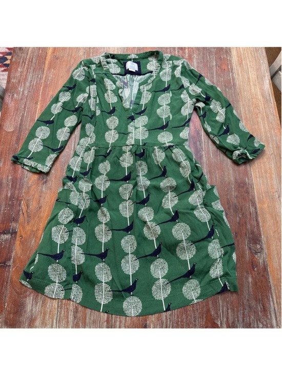 Maeve Dresses & Skirts - Maeve Anthropologie Green Pheasant Bird Print Dress Pockets Navy Gold S HTF